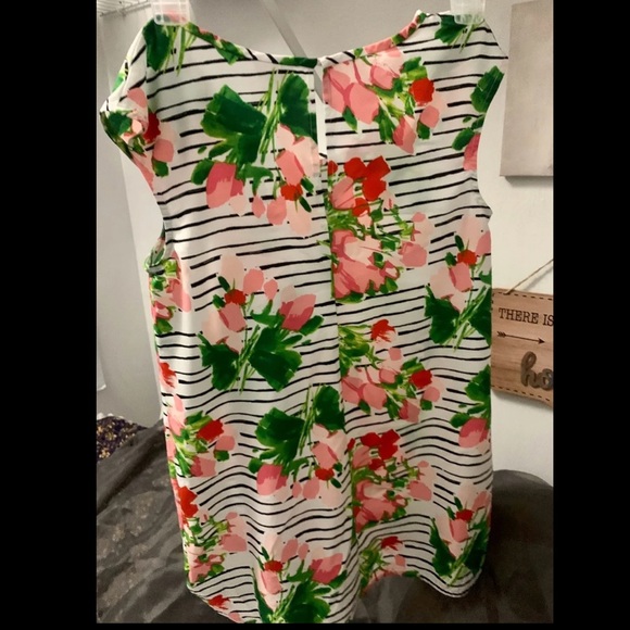 Merona Floral white / striped beautiful blouse XS - Picture 3 of 6